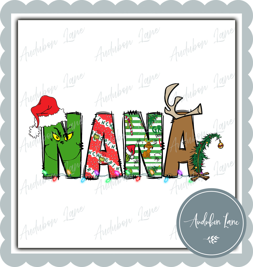 Nana Meany Greeny Christmas Words Print Ready To Press DTF Transfer
