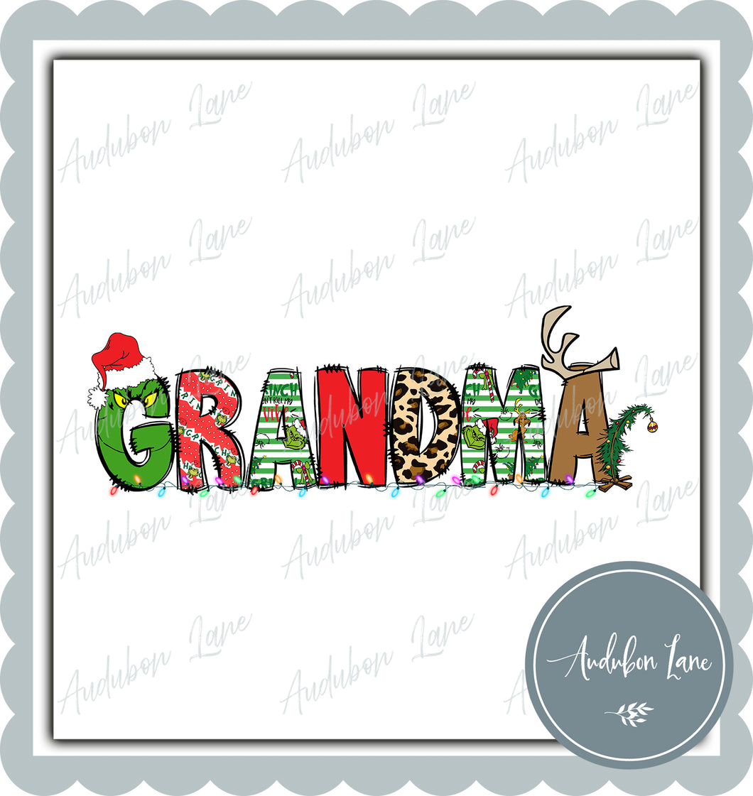 Grandma Meany Greeny Christmas Words Print Ready To Press DTF Transfer