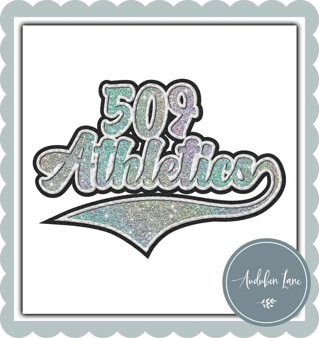 509 Athletics Faux Black and White Embroidery and Faux Silver Holographic Glitter