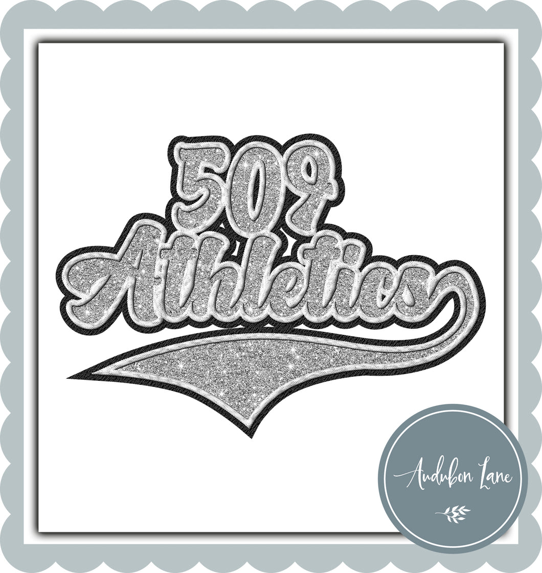 509 Athletics Faux Black and White Embroidery and Faux Silver Glitter