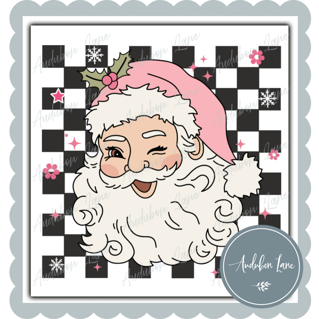 Checkered Retro Pink Santa Ready To Press DTF Transfer