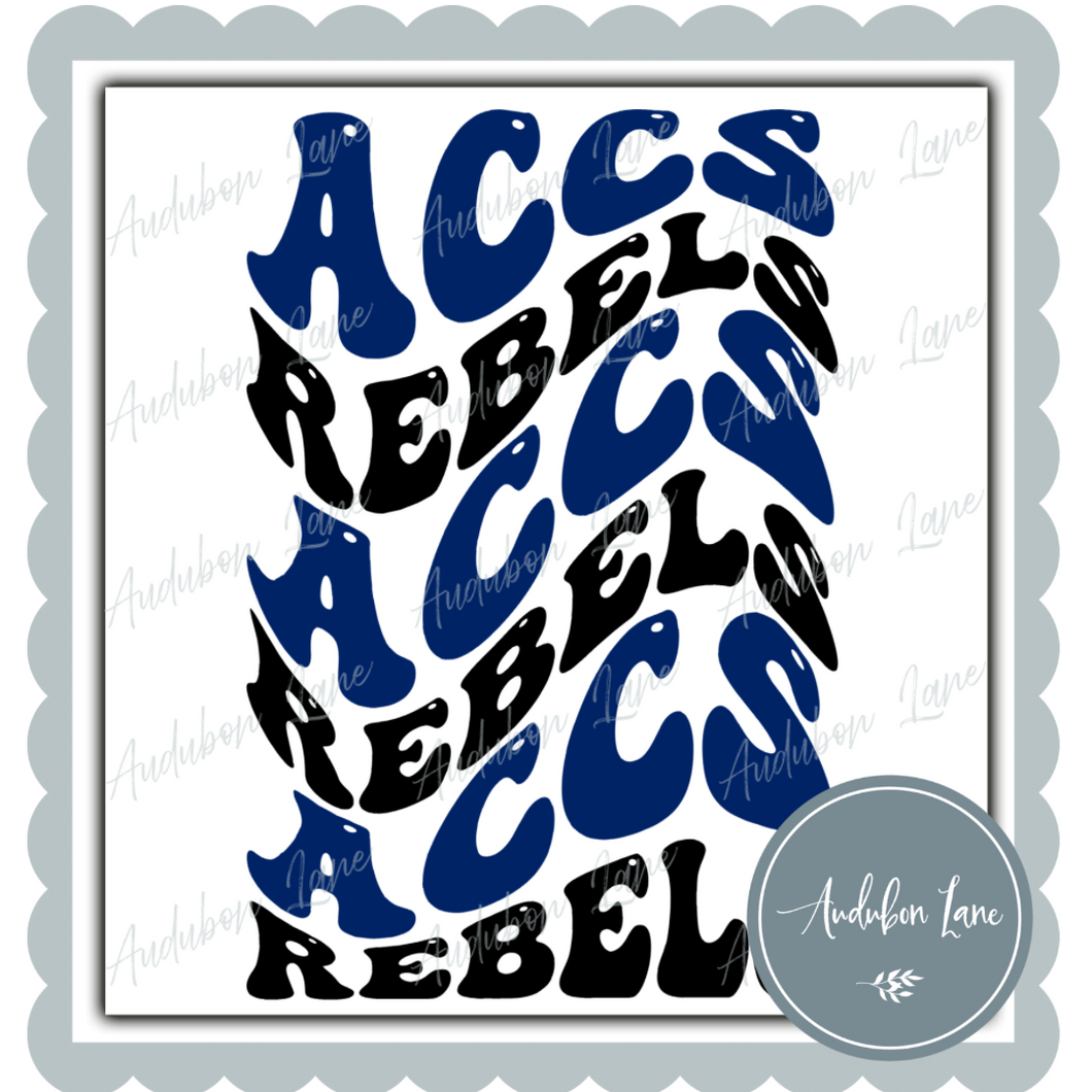 Rebels Wavy Stacked Royal Blue and Black Ready To Press DTF Transfer Custom Colors Available On Request