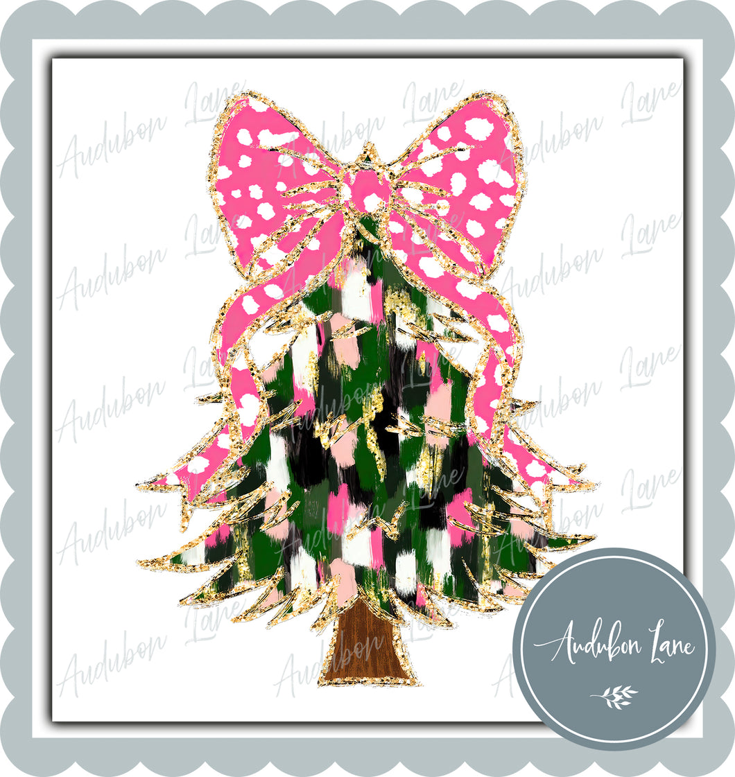 Pink and Green Christmas Tree with Pink Bow