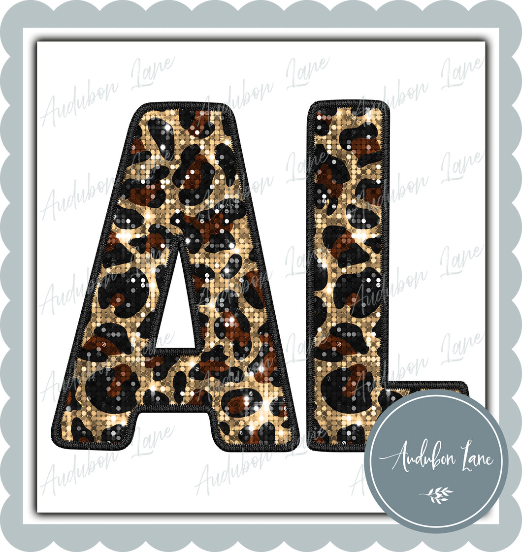 Alabama Sequin Leopard Letters Ready to Press DTF Transfer Customs Available On Request