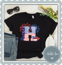Load image into Gallery viewer, Personalized American Flag Doodle Letter With Name And Hearts
