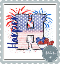 Load image into Gallery viewer, Personalized American Flag Doodle Letter With Name And Hearts
