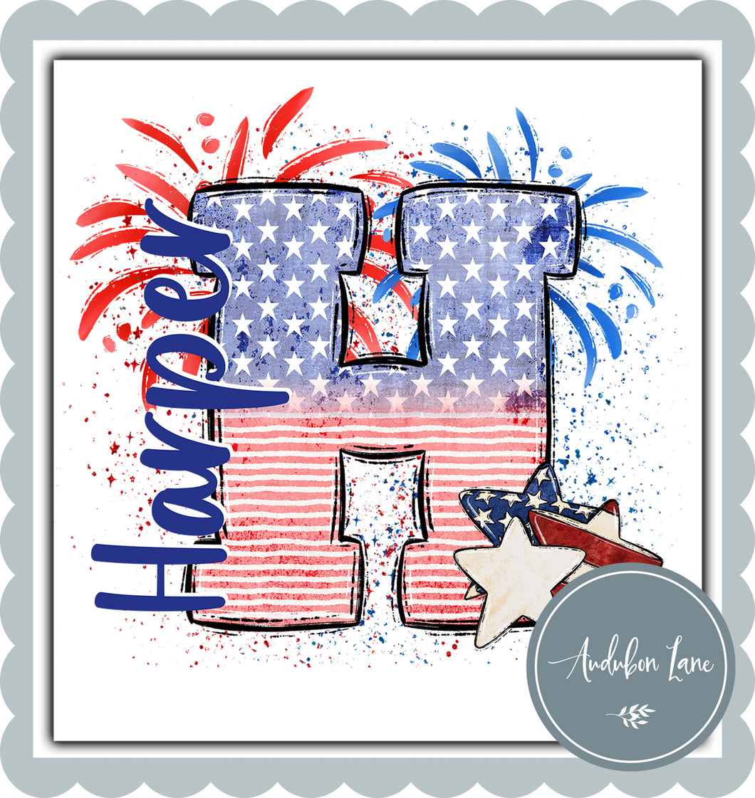 Personalized American Flag Doodle Letter With Name And Stars