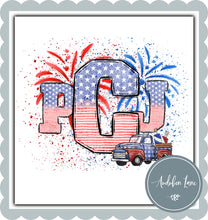 Load image into Gallery viewer, Personalized Monogram American Flag Doodle Letters With Truck
