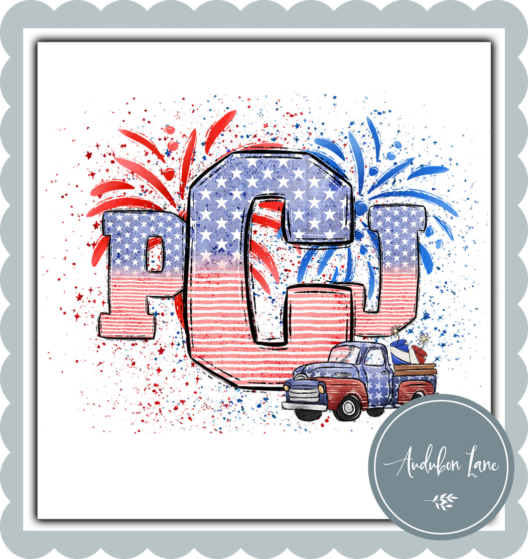 Personalized Monogram American Flag Doodle Letters With Truck