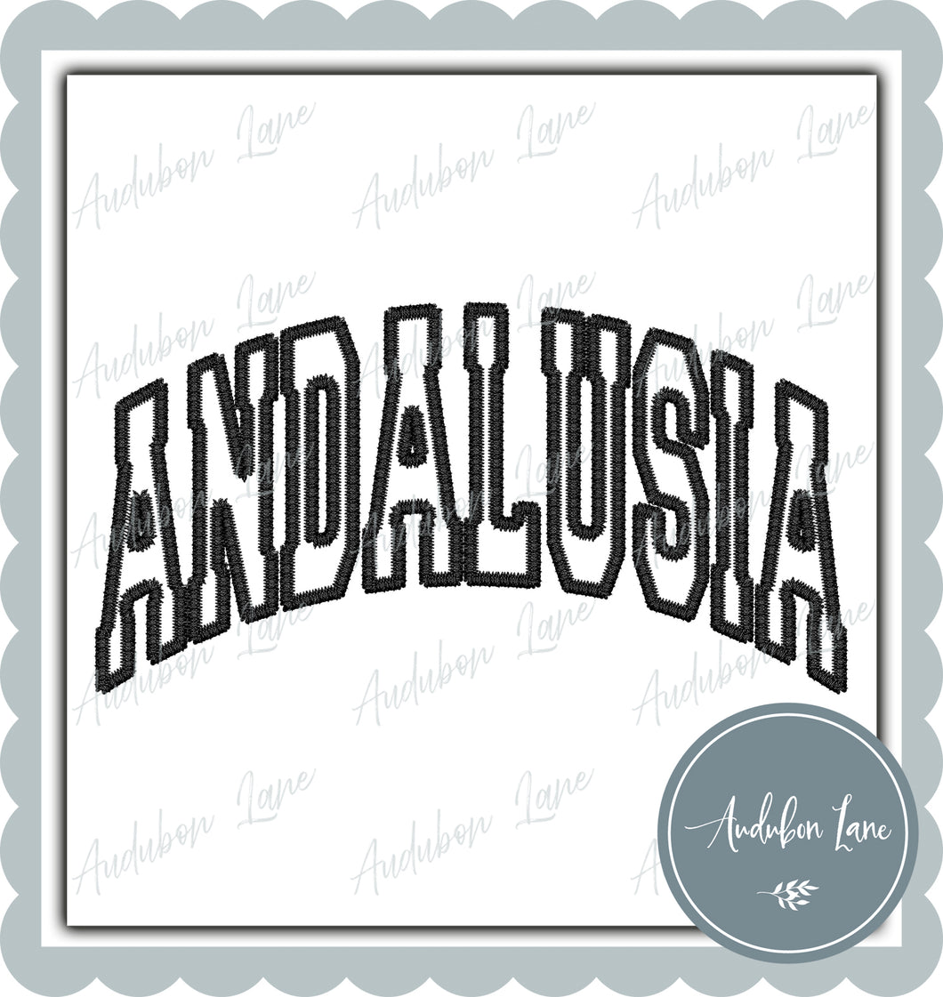 Andalusia Faux Black Arched Embroidery Ready To Press DTF Transfer Custom Colors Available On Request