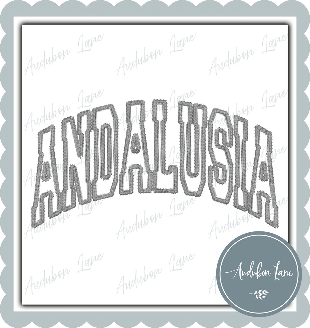 Andalusia Faux Grey Arched Embroidery Ready To Press DTF Transfer Custom Colors Available On Request