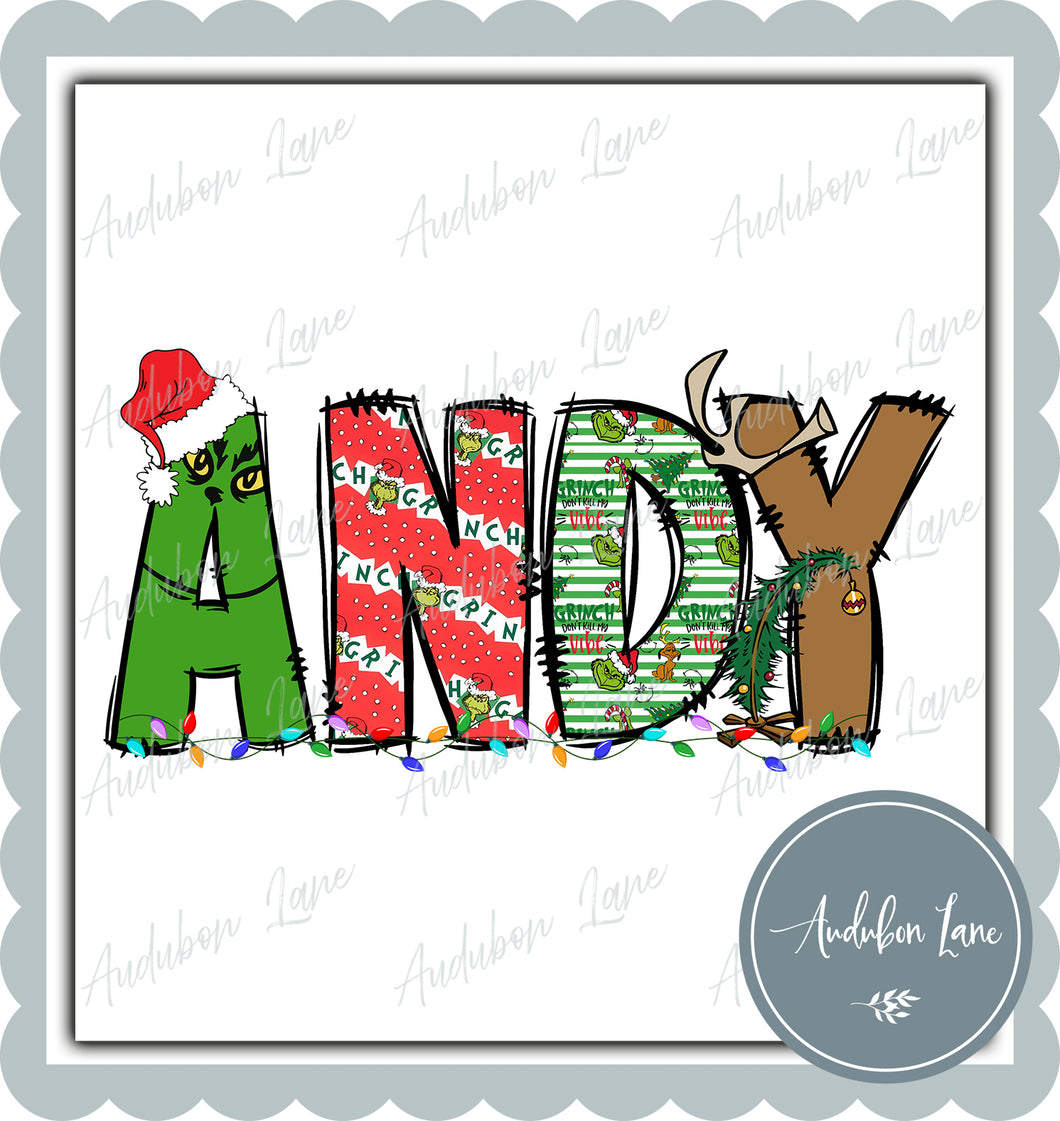 Andy Meany Greeny Christmas Words Print Ready To Press DTF Transfer Custom