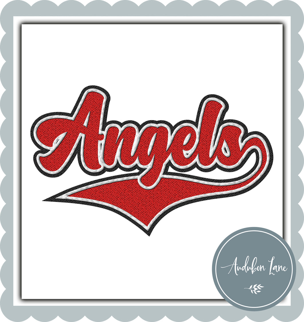 Angels Faux Red and White and Black Embroidery