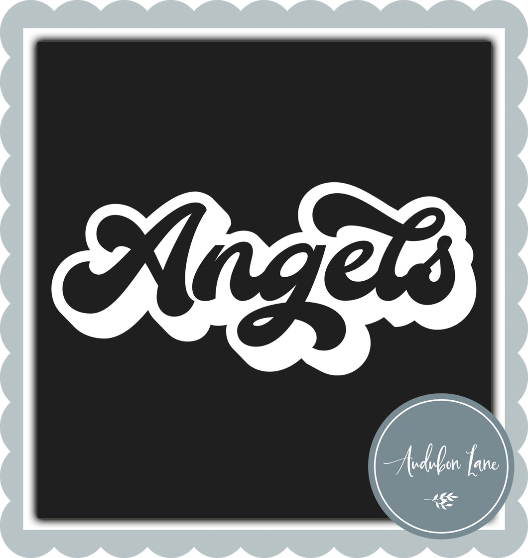 Angels Retro Outline Solid White Print Ready To Press DTF Transfer Custom Colors Available On Request