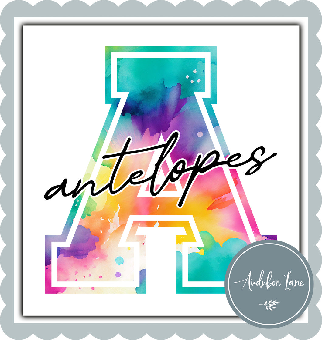 Antelopes Watercolor Team Mascot Letter Ready to Press DTF Transfer Custom Mascots Available On Request