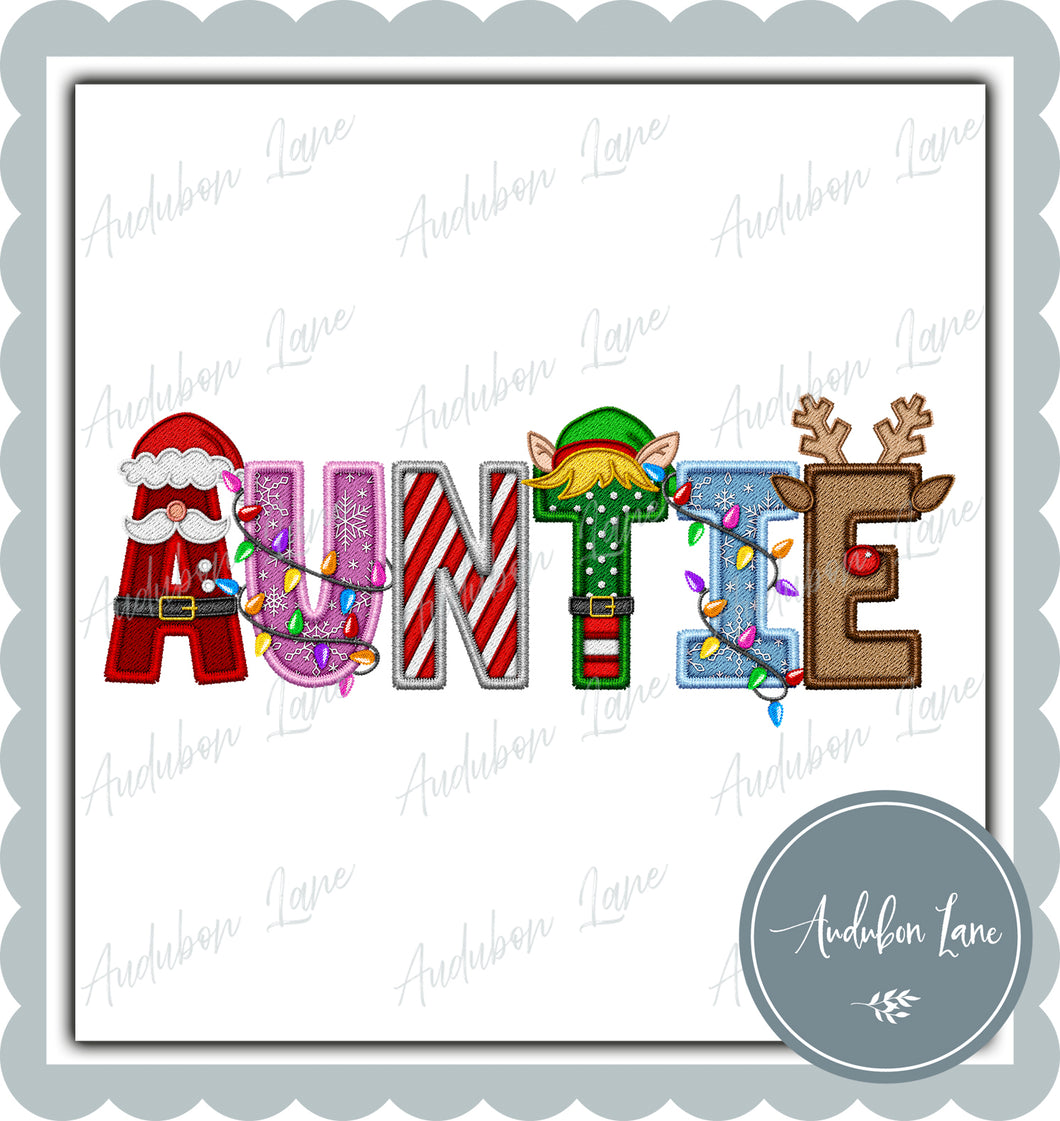 Auntie Christmas Faux Embroidery Print Ready To Press DTF Transfer Custom Requests Available