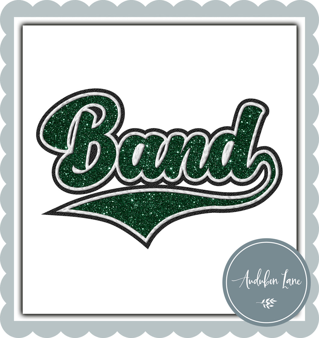 Band Faux Dark Green Glitter and White and Black Embroidery