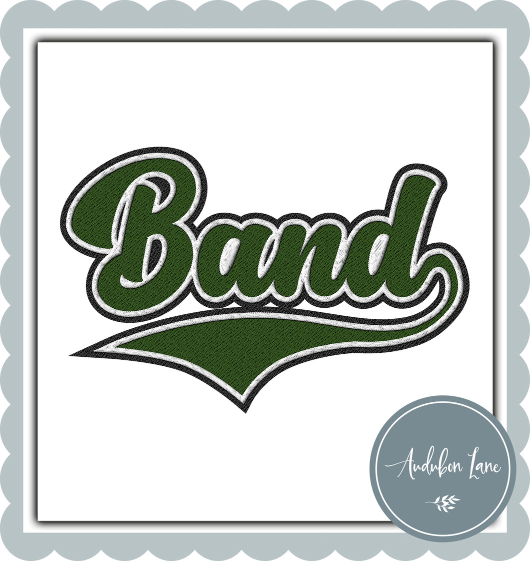 Band Faux Dark Green and White and Black Embroidery