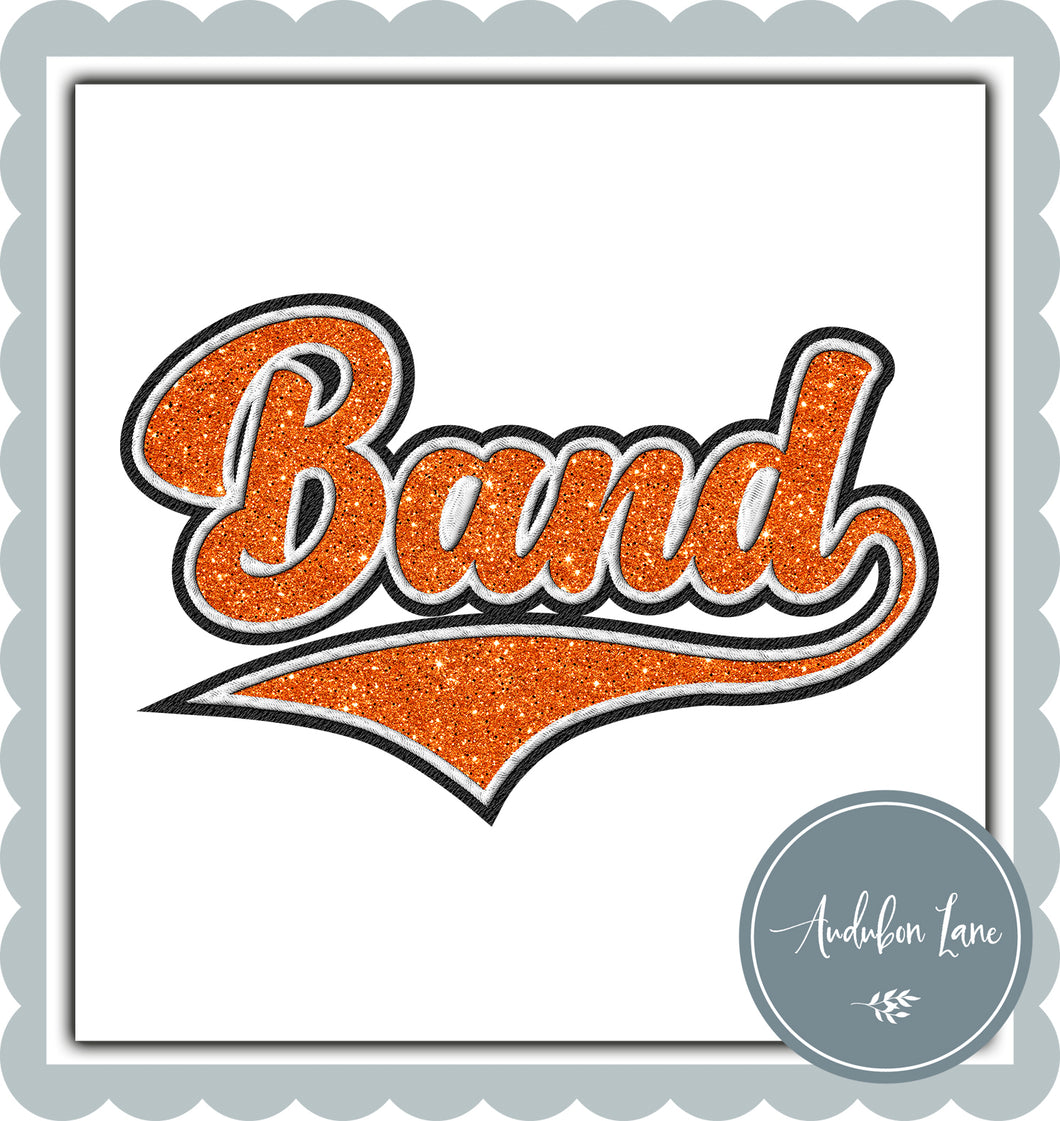 Band Faux Orange Glitter and White and Black Embroidery