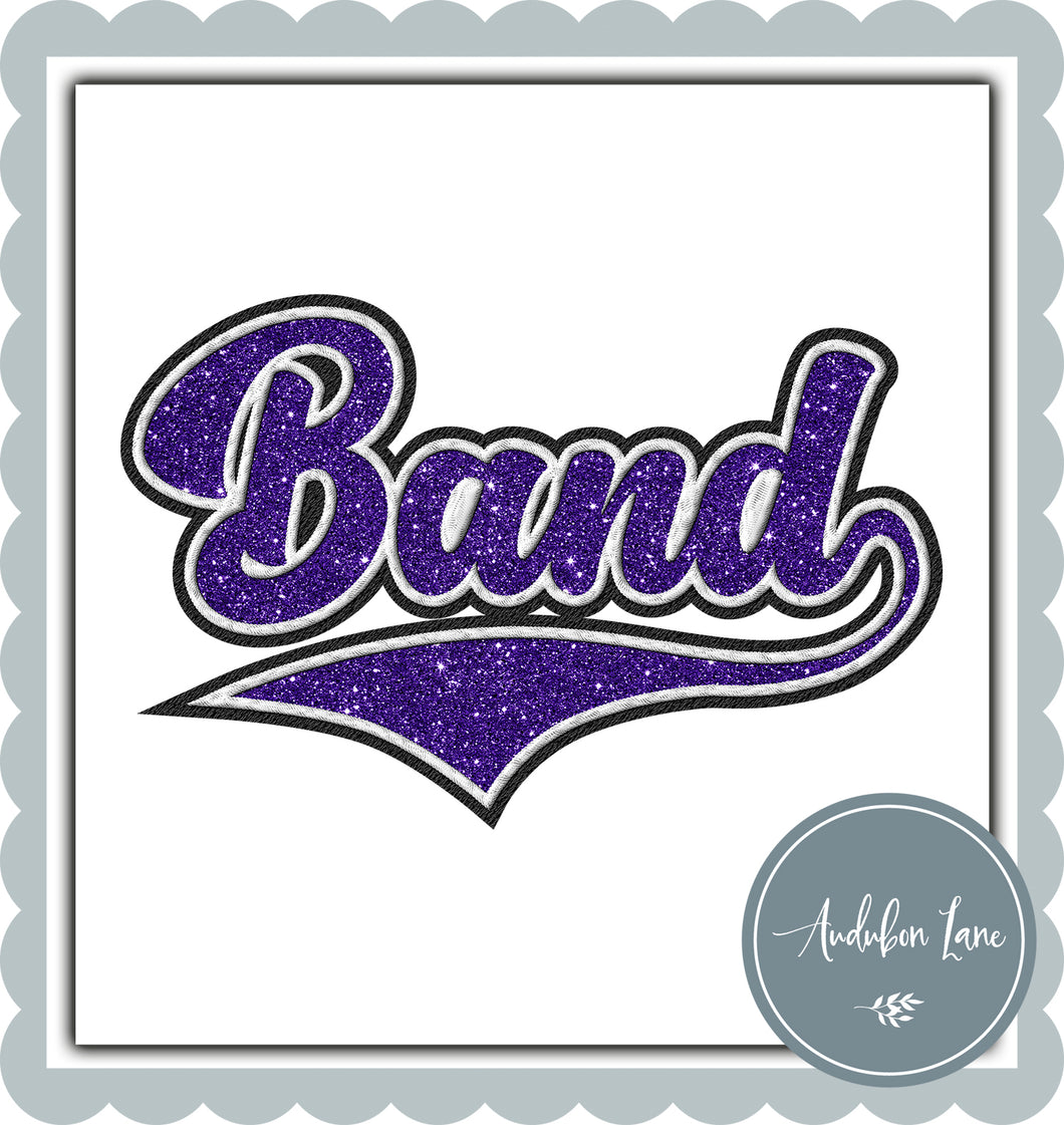 Band Faux Purple Glitter and White and Black Embroidery