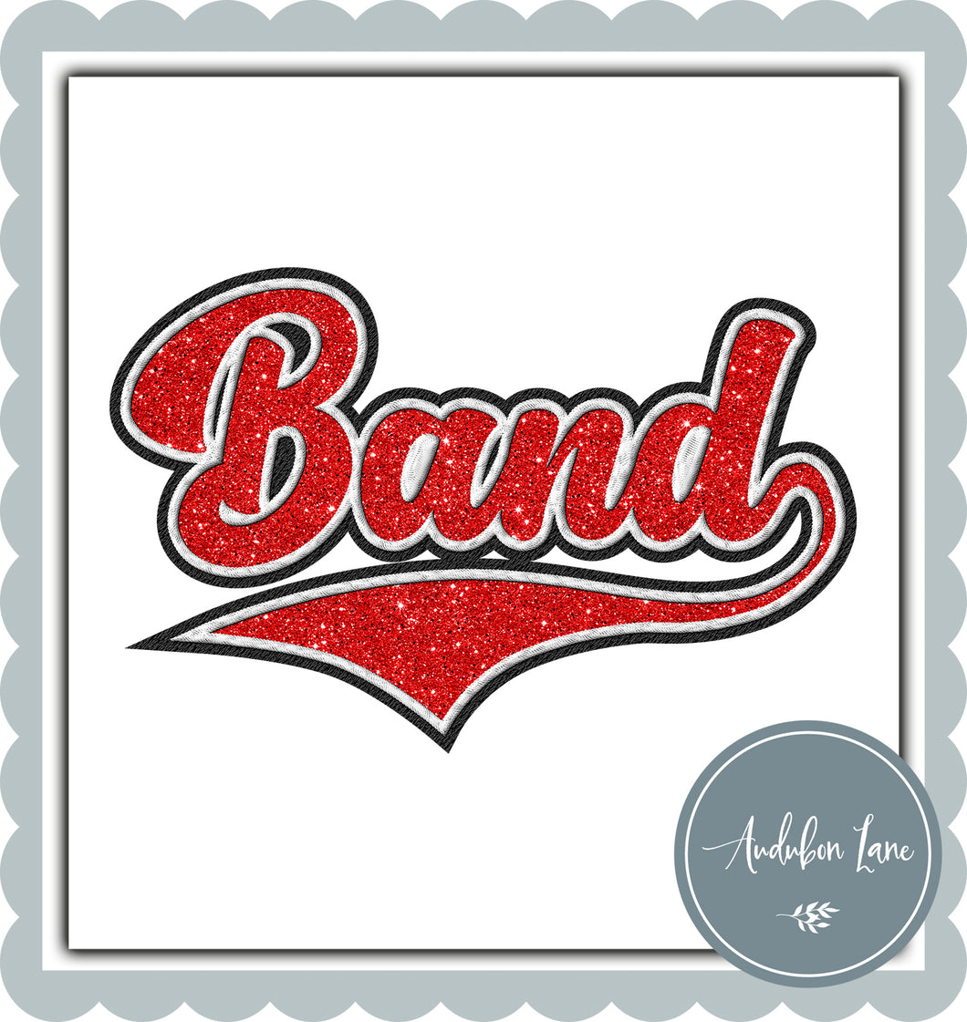 Band Faux Red Glitter and White and Black Embroidery