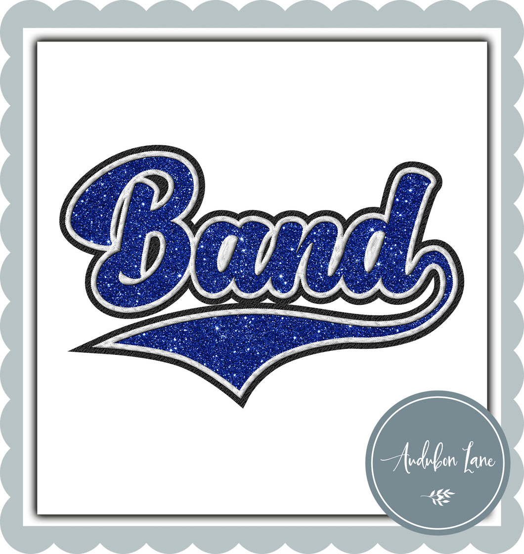 Band Faux Royal Blue Glitter and White and Black Embroidery