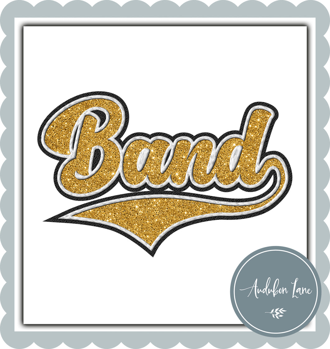 Band Faux Yellow Gold Glitter and White and Black Embroidery