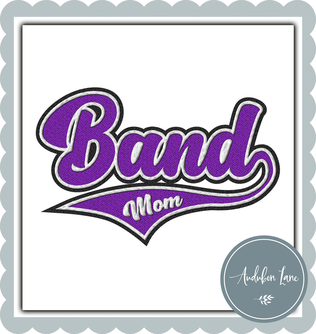 Band Mom Faux Purple and White and Black Embroidery