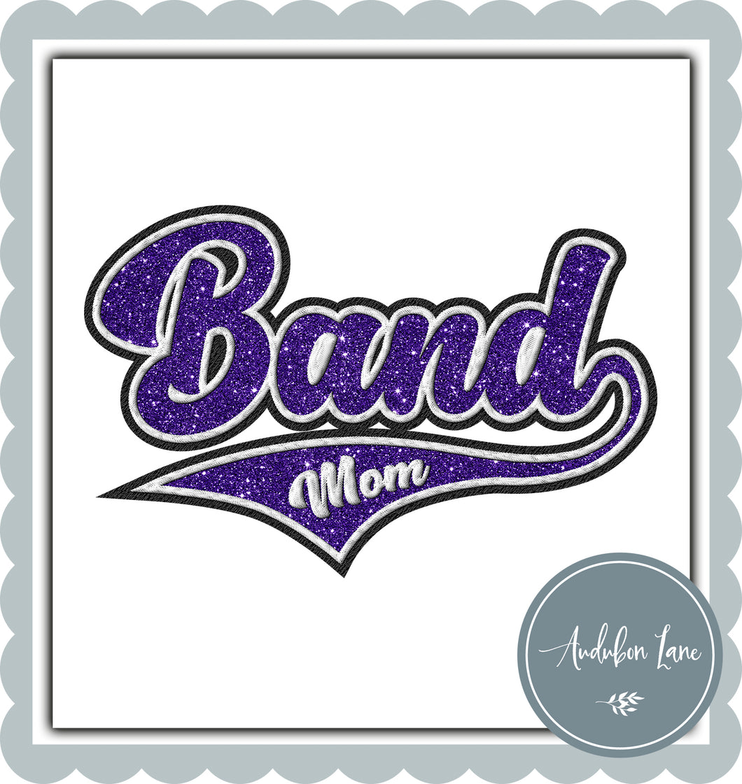 Band Mom Faux Purple Glitter and White and Black Embroidery