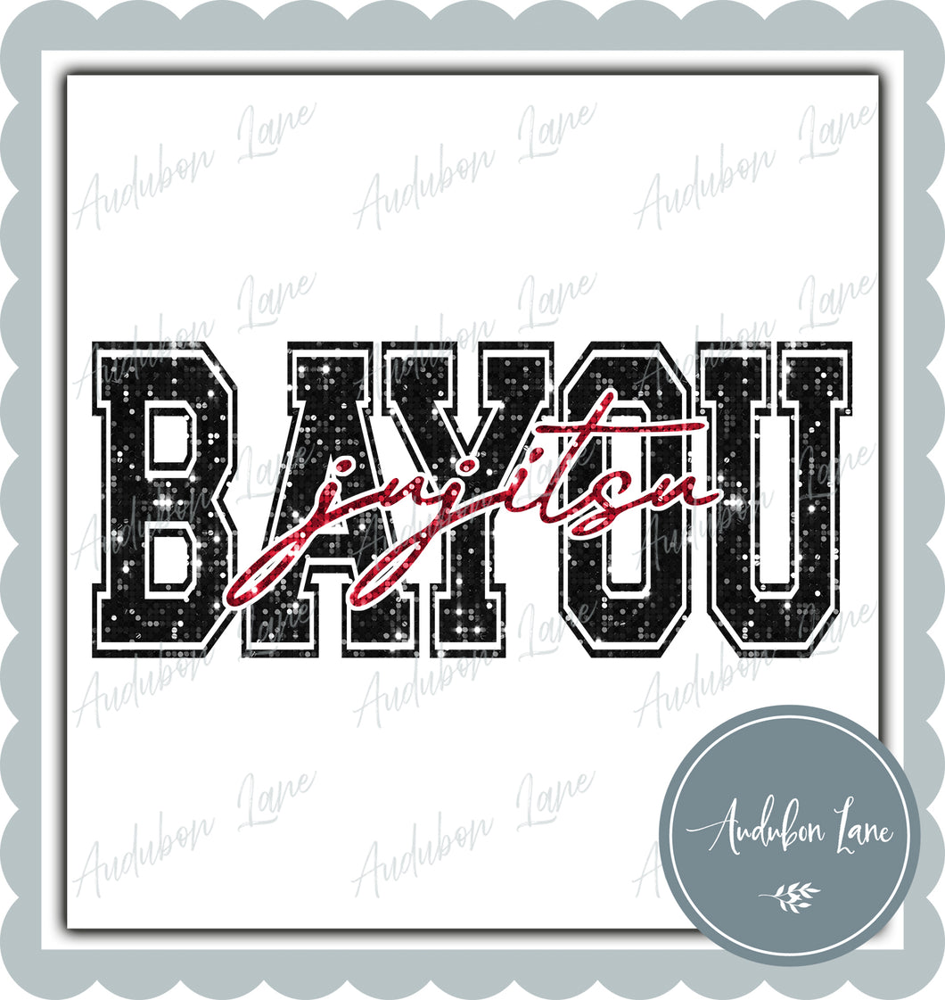 Bayou Jujitsu Black and Red Faux Sequin Ready to Press DTF Transfer