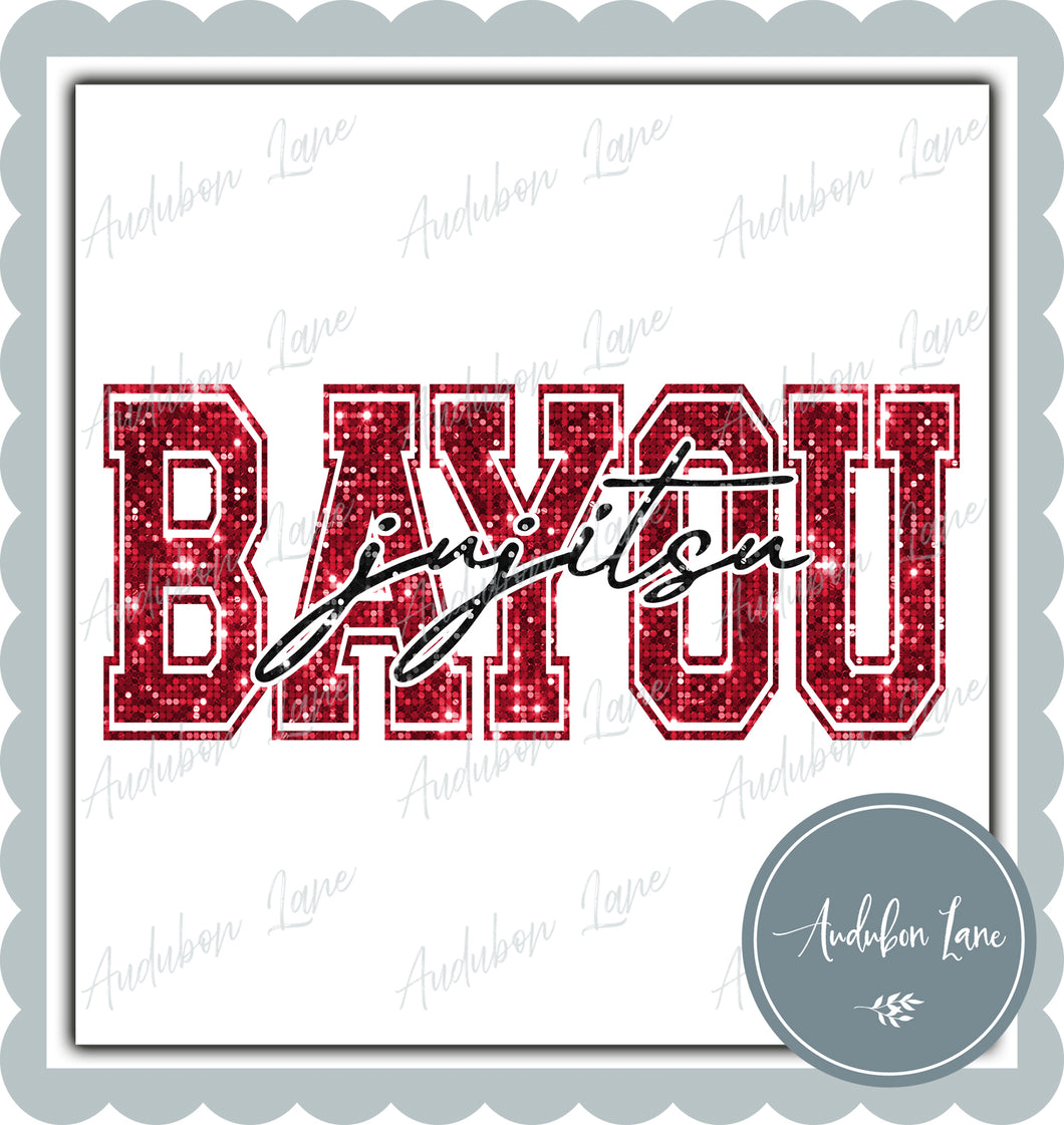 Bayou Jujitsu Red and Black Faux Sequin Ready to Press DTF Transfer