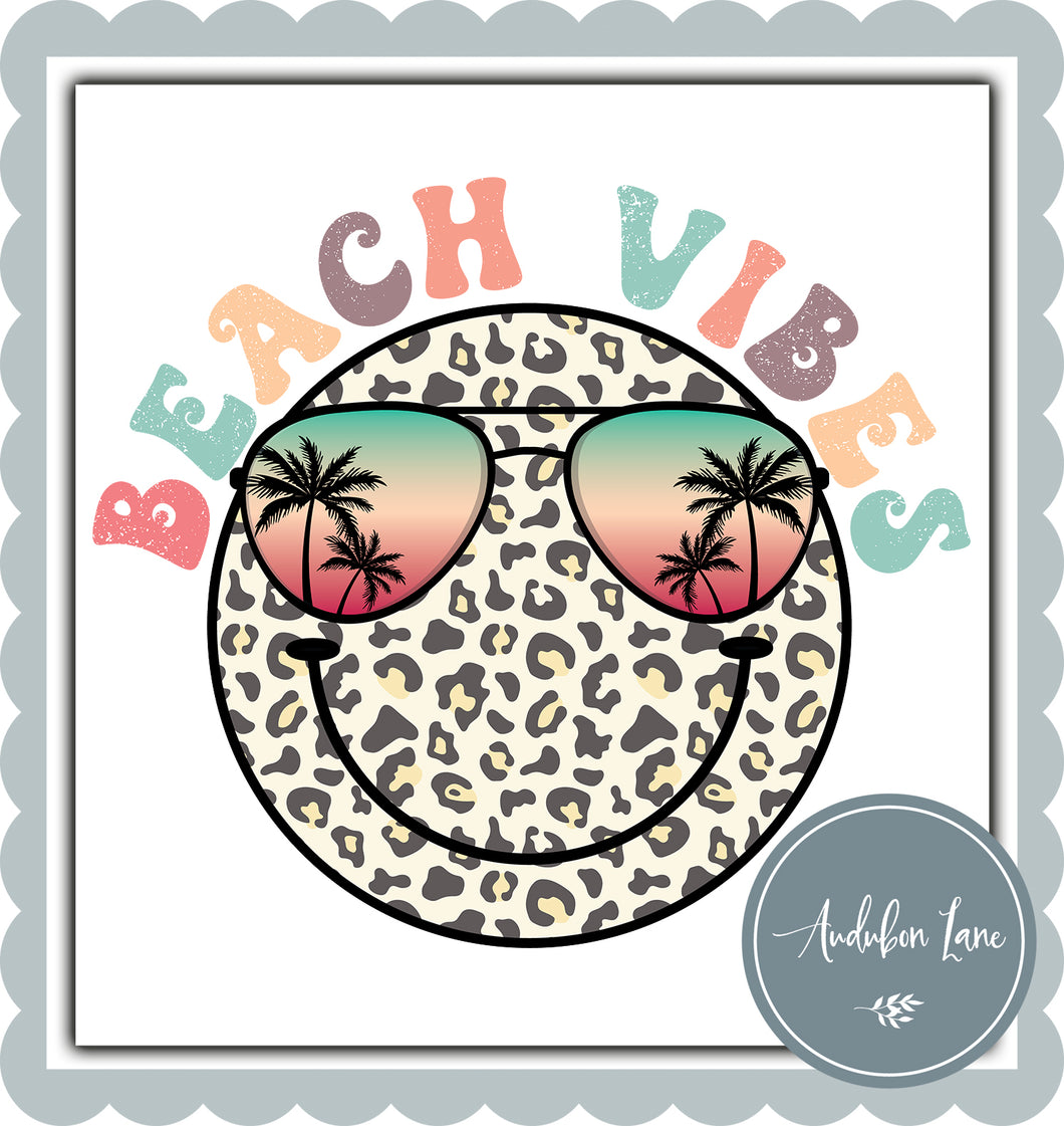 Beach Vibes Distressed Smiley Leopard Face