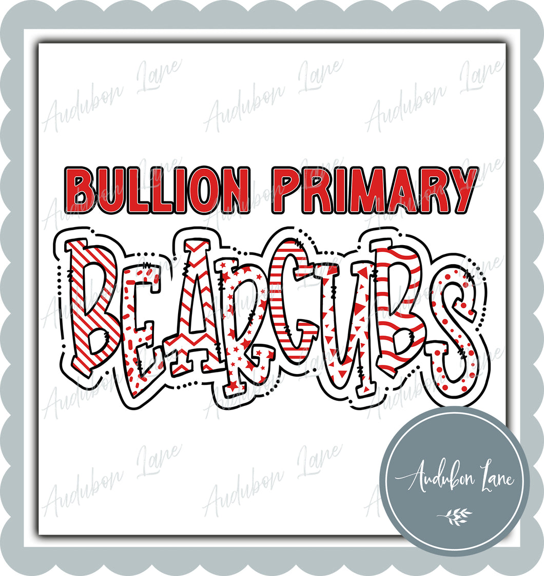 Bullion Primary Bearcubs Squiggle Outlines Doodle Red and White Ready To Press DTF Transfer Custom Colors Available On Request