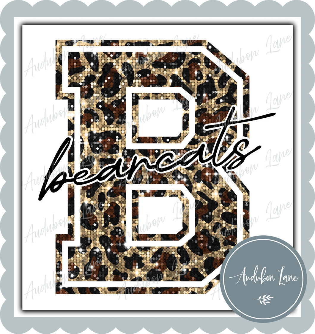 Bearcats Sequin Leopard Mascot Letter Ready to Press DTF Transfer Customs Available On Request