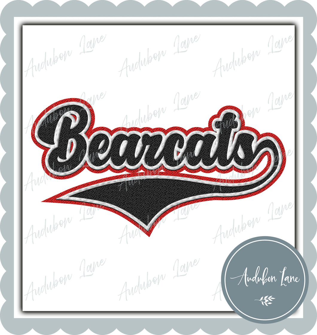 Bearcats Faux Embroidery Patch Faux Black and White and Red Ready To Press DTF Transfer Custom Colors Available On Request