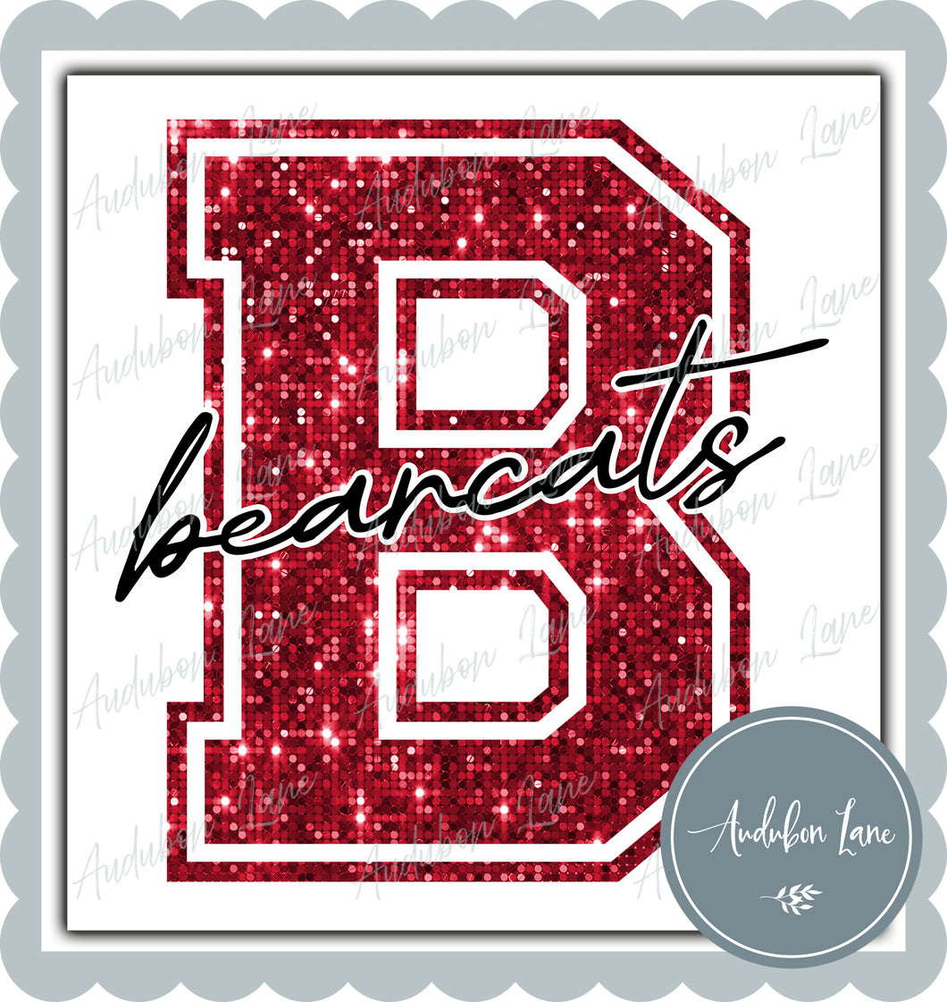 Bearcats Red Sequin Mascot Letter Ready to Press DTF Transfer Customs Available On Request