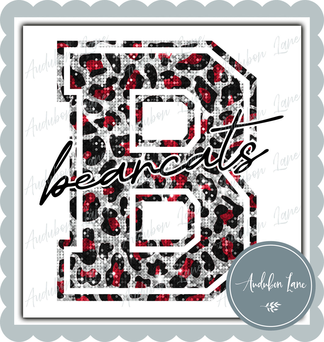 Bearcats Red Sequin Leopard Mascot Letter Ready to Press DTF Transfer Customs Available On Request