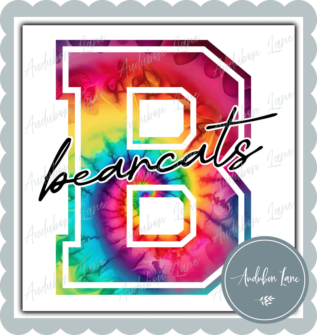 Bearcats Rainbow Tie Dye Mascot Letter Ready to Press DTF Transfer Customs Available On Request