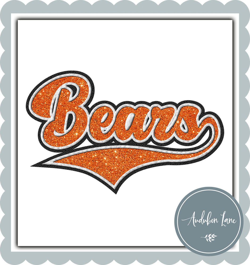 Bears Faux Orange Glitter and White and Black Embroidery