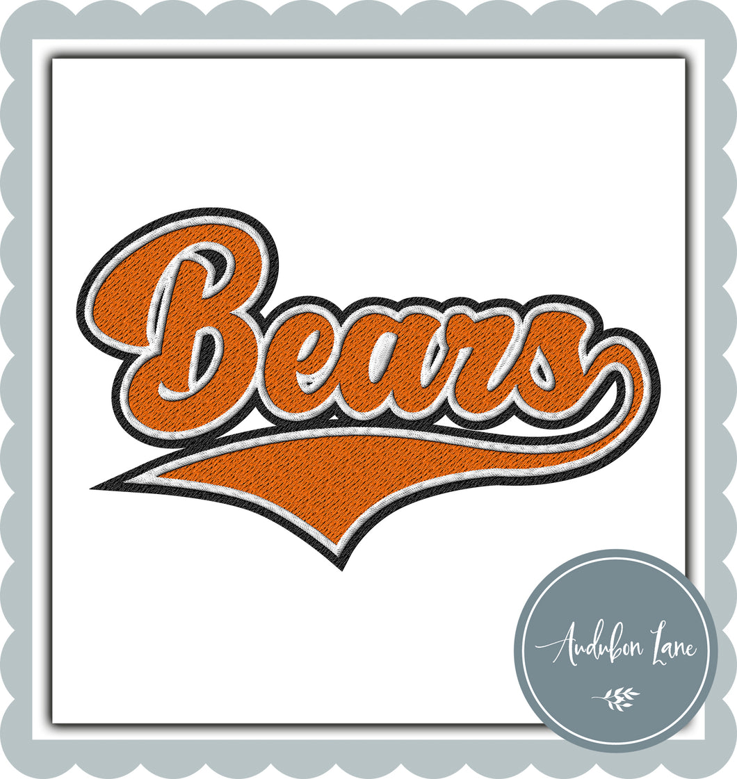 Bears Faux Orange and White and Black Embroidery