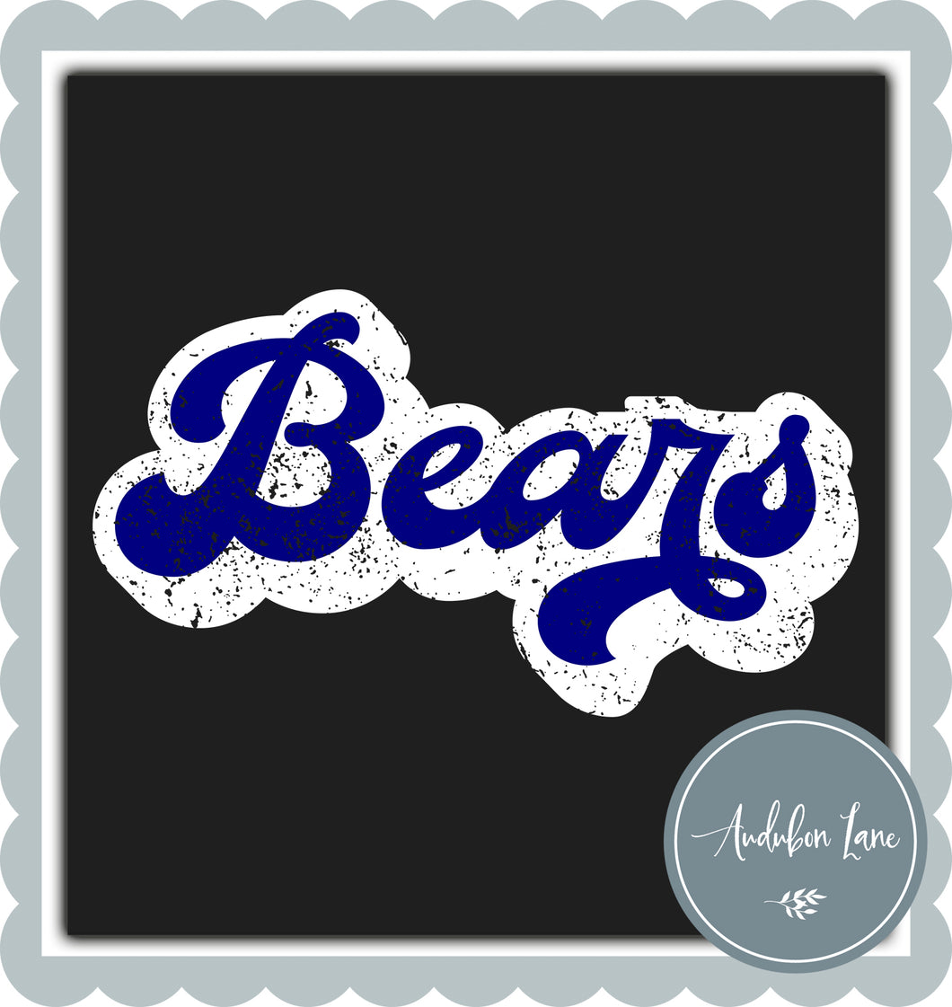Bears Retro Distressed Navy and White Print Ready To Press DTF Transfer Custom Colors Available On Request