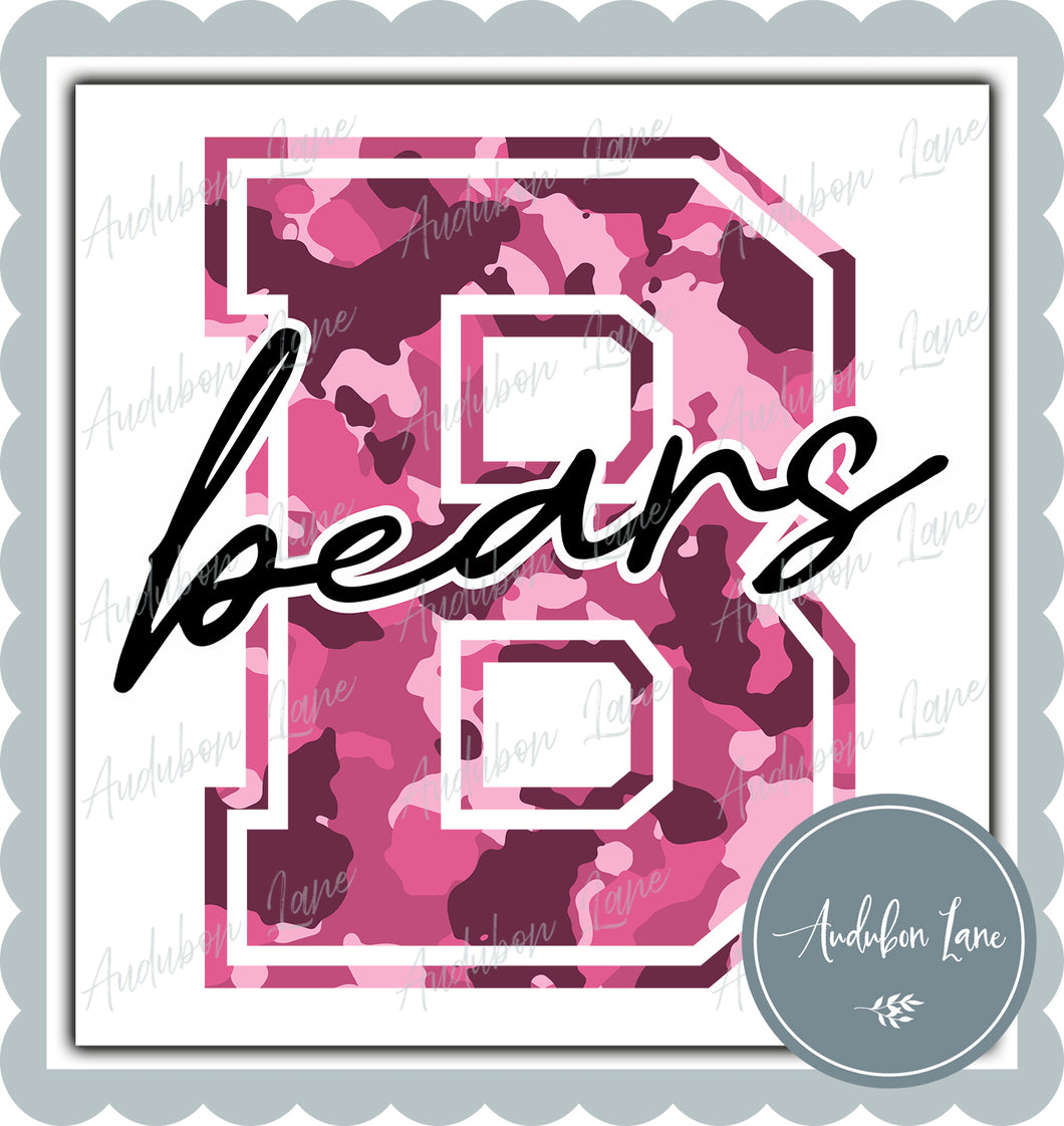 Bears Breast Cancer Awareness Pink Camo Mascot Letter Ready to Press DTF Transfer Customs Available On Request