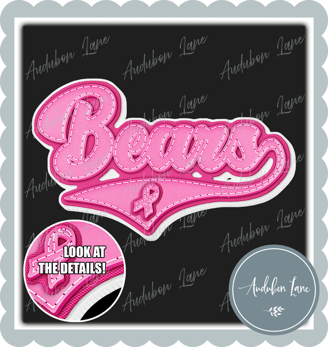 Bears Breast Cancer Awareness Pink Leather Faux Patch Ready to Press DTF Transfer Customs Available On Request