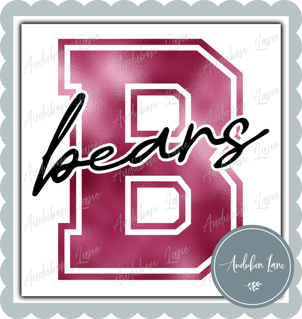Bears Breast Cancer Awareness Faux Metallic Pink Foil Mascot Letter Ready to Press DTF Transfer Customs Available On Request