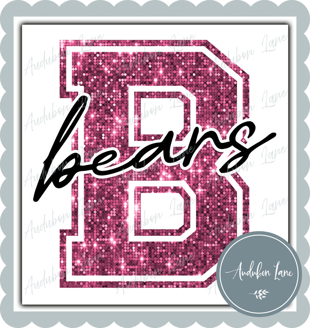 Bears Breast Cancer Awareness Faux Pink Sequin Mascot Letter Ready to Press DTF Transfer Customs Available On Request