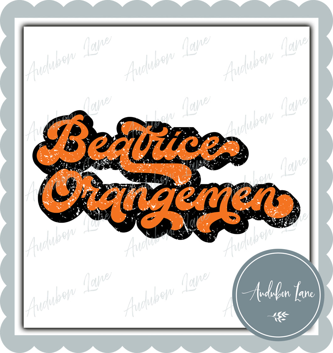 Beatrice Orangemen Retro Distressed Black and Orange Print Ready To Press DTF Transfer Custom Colors Available On Request