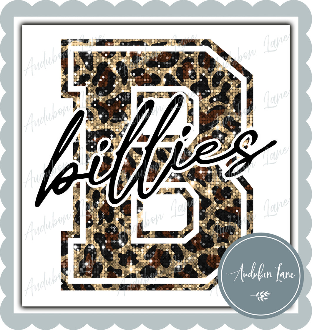 Billies Sequin Leopard Mascot Letter Ready to Press DTF Transfer Customs Available On Request