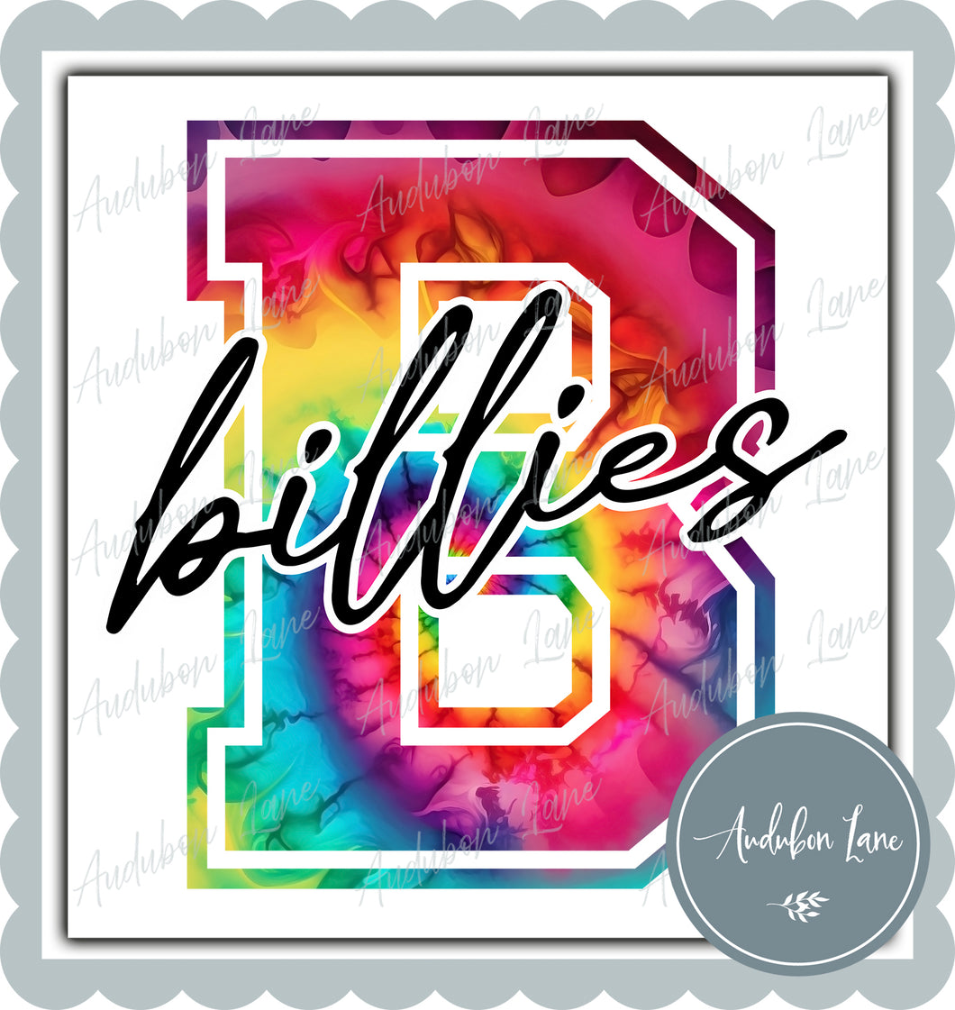 Billies Rainbow Tie Dye Mascot Letter Ready to Press DTF Transfer Customs Available On Request