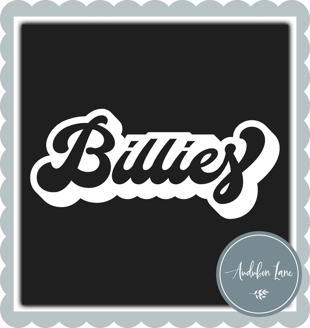 Billies Retro Outline Solid White Print Ready To Press DTF Transfer Custom Colors Available On Request