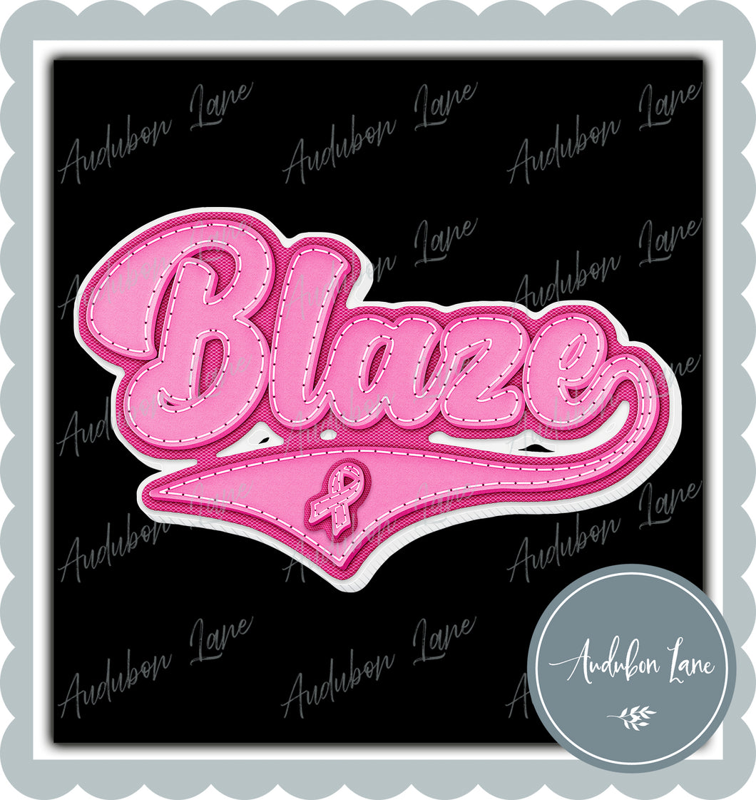 Blaze Breast Cancer Awareness Pink Leather Faux Patch Ready to Press DTF Transfer Customs Available On Request